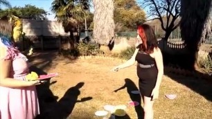 2 Girls Throw Pies at each other