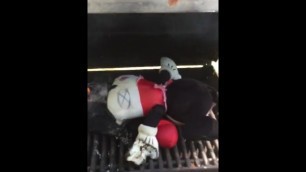 Fine Black Slut being Roasted on Hard Rusty Rods