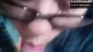 POV Teen with Glasses gives Head and Swallow Pee, she Loves Pee