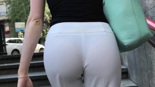 Stunning girl in a see through white pants (VTL)